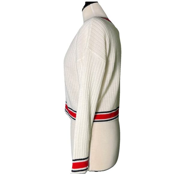 Divided Knit Crop Sweater Small Women's Preppy White w/ Red Trim - Picture 3 of 4